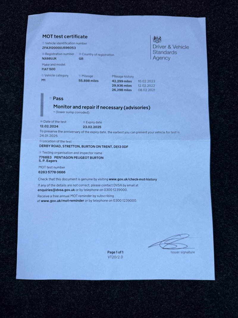 FIAT 500 1.2 Lounge Euro 6 (s/s) 3dr 2016